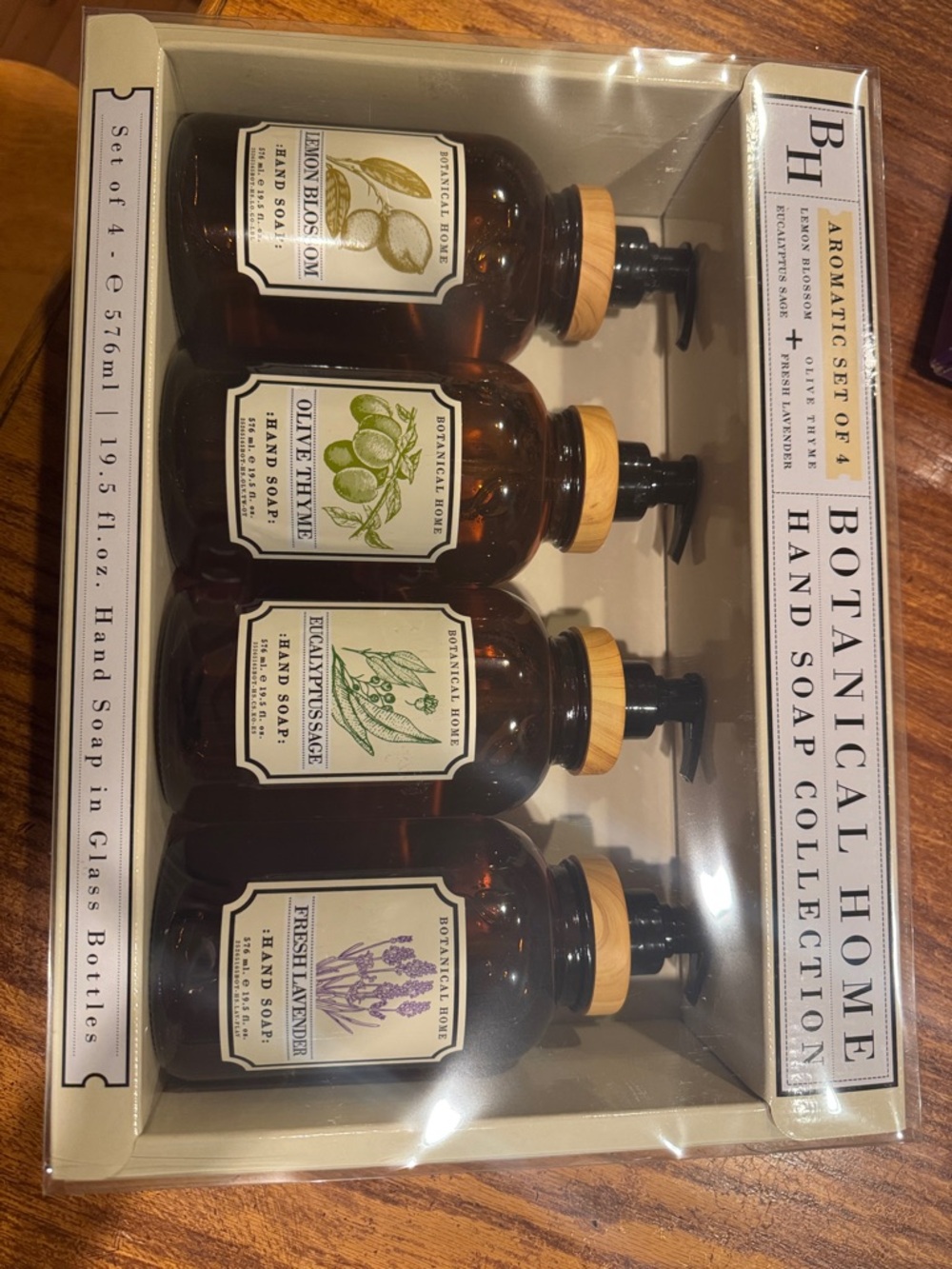 Botanical Home Hand Soap Set - Amber Glass Bottles (4-Pack)